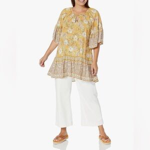 Aveology Golden Yellow Floral Boho Tunic Size 18